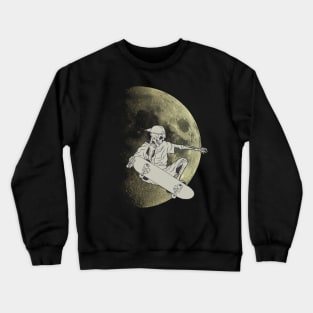 skeleton skateboarding on the moon Crewneck Sweatshirt